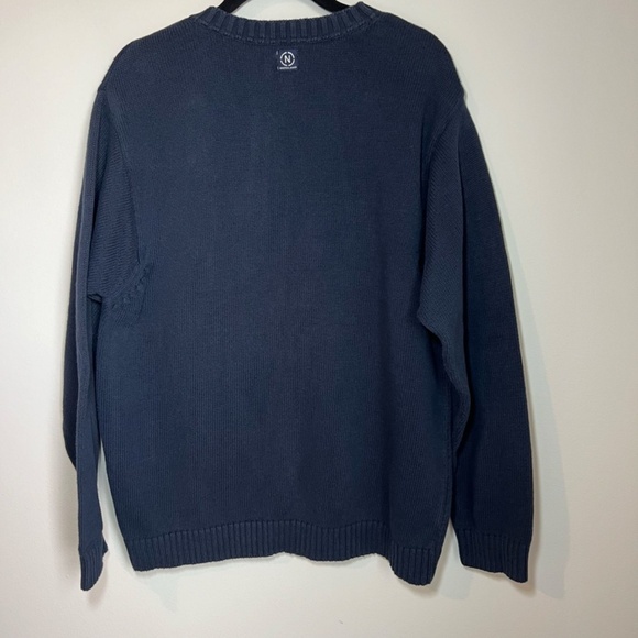 Nautica Mens Sweater Navy Blue 90s Stripe Heavy Embroidered Y2K Vintage Sz Large - Picture 6 of 11